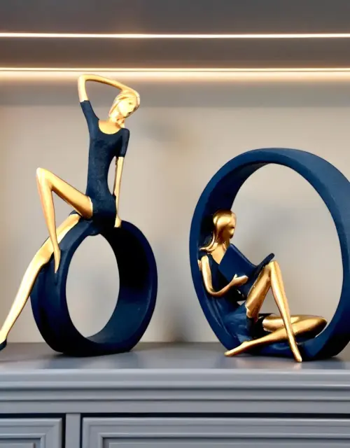 Gold & Navy Abstract Woman Sculptures – Minimalist Home Decor