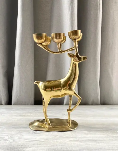 Vintage Large Brass Deer Votive Candle Holder