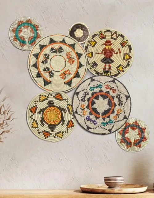 Set of 7 Boho Wall Basket Decor, Bohemian Wall Hanging