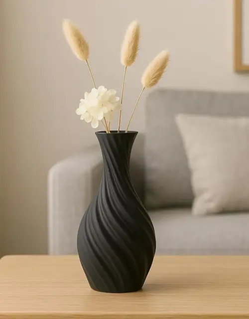 Modern Black Matte Twisted Vase