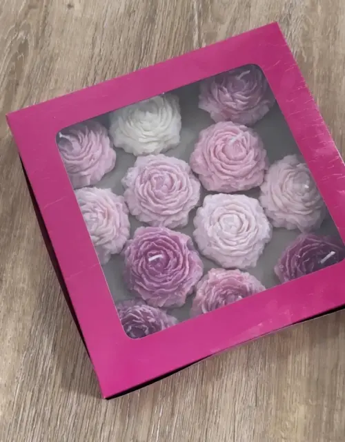 Set of 12 Peony Flower Scented Candles - Emboquet (Mixed Colours)