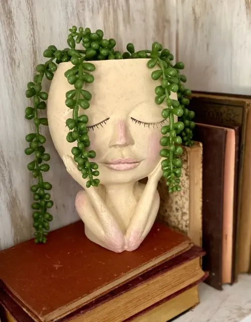 Vase succulent lady face head planter whimsical