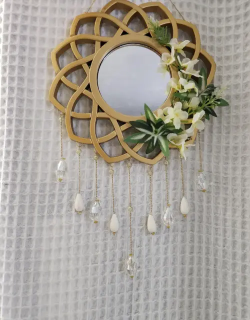 Beaded crystal mirror- Golden Flower