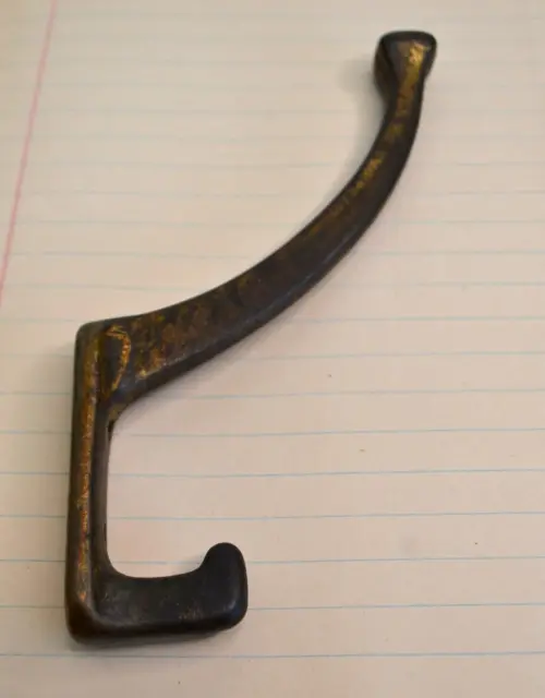 Vintage Worn Brass Metal Wall Mount Plant Coat Hanger Double Hook