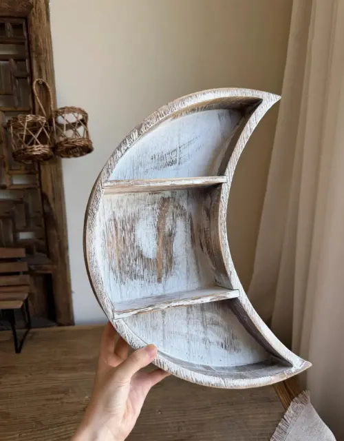 Handmade Moon Wooden Tray Shelves: Vintage Rural Home Decor
